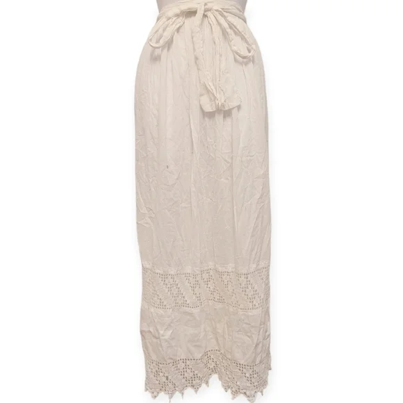 LACE APRON Long Cotton Vintage 1940 Domestic Homemaker Tie Waist Maxi - Picture 2 of 8